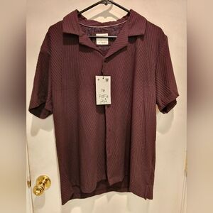 SD Collection Men's Short-Sleeve Button Down Shirt - Plum